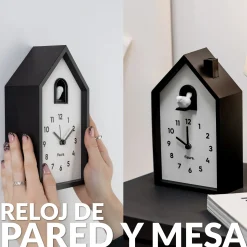 Reloj despertador cuco casita blanco y negro