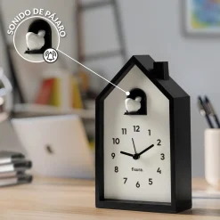 Reloj despertador cuco casita blanco y negro