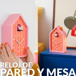 Reloj despertador cuco casita naranja y rosa