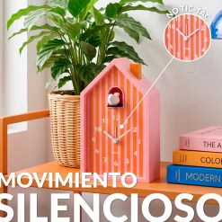 Reloj despertador cuco casita naranja y rosa