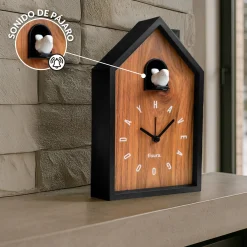 Reloj despertador cuco casita madera