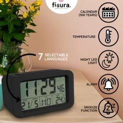 Reloj despertador digital Negro