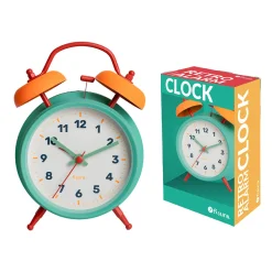 Reloj despertador retro azul y amarillo