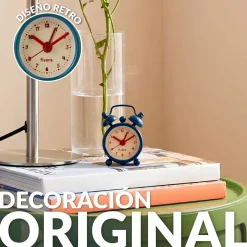 Reloj despertador retro mini azul, beige y rojo