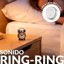 Reloj despertador retro mini azul, beige y rojo