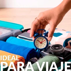 Reloj despertador retro mini azul, beige y rojo