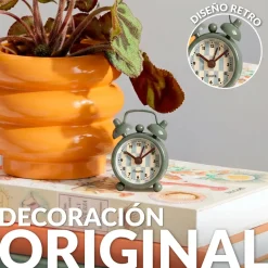 Reloj despertador retro mini gris y amarillo