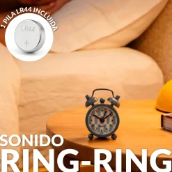 Reloj despertador retro mini gris y amarillo