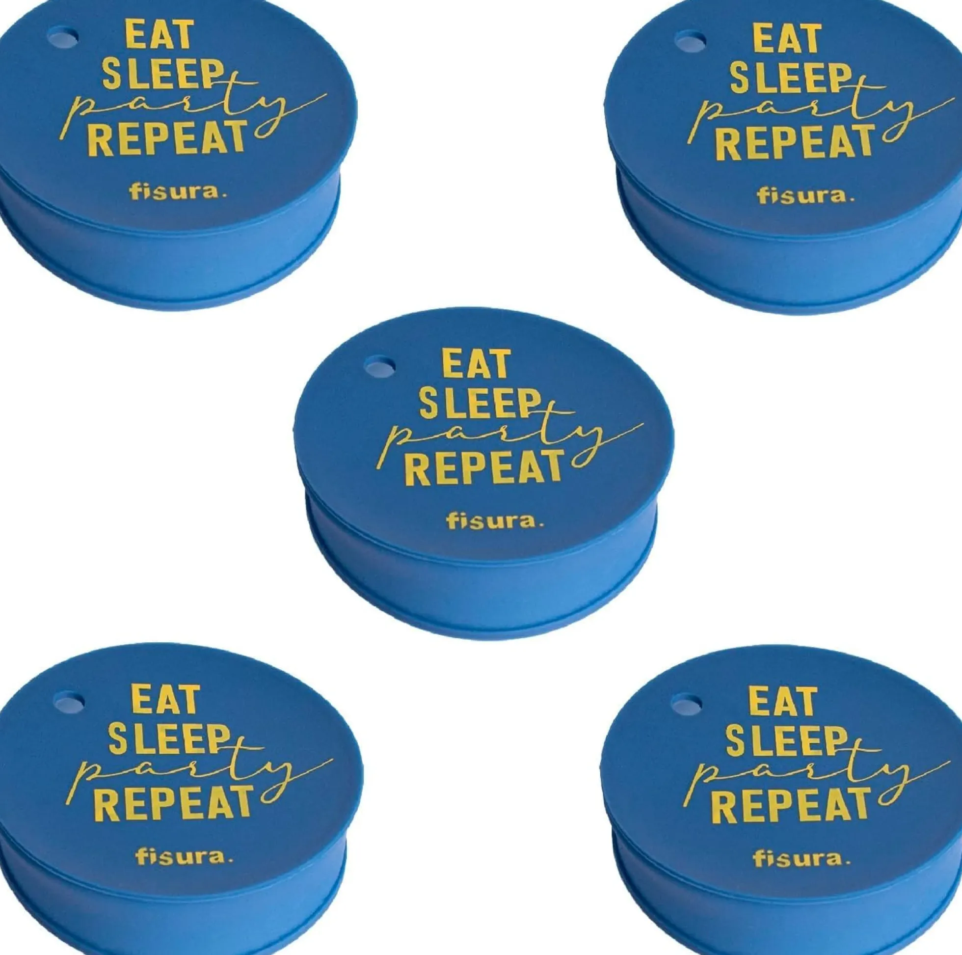 Tapa vasos antidroga “Eat, Sleep, Party, Repeat” 5 unidades