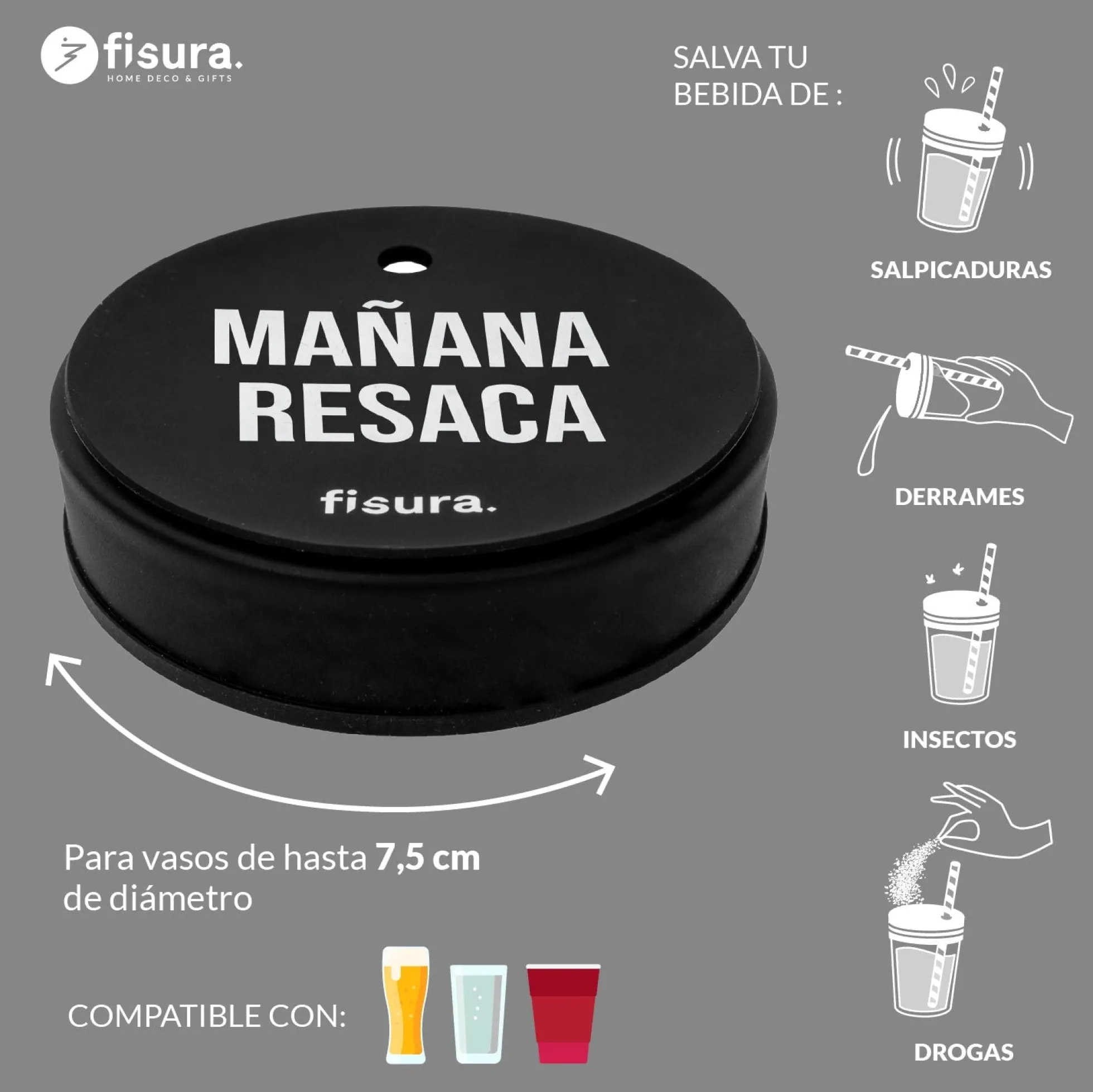 Tapa vasos antidroga “Mañana resaca” 5 unidades