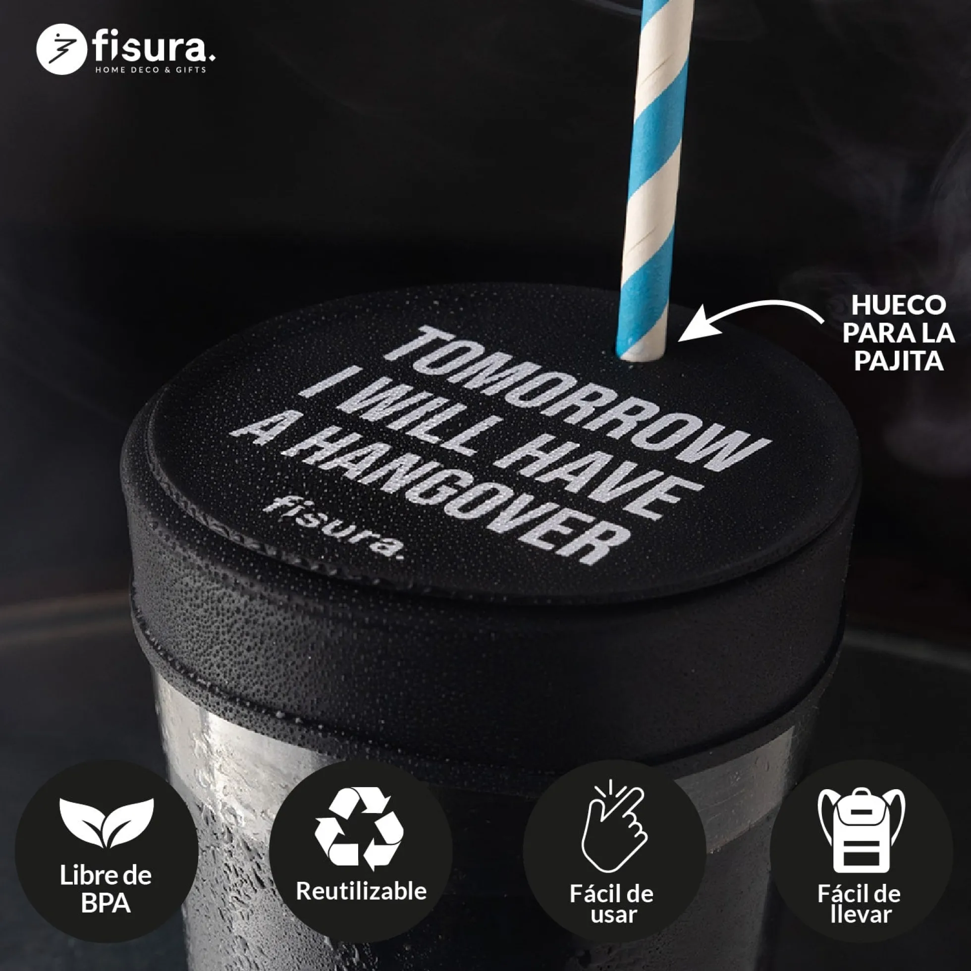 Tapa vasos antidroga “Tomorrow I will have a hangover” 3 unidades