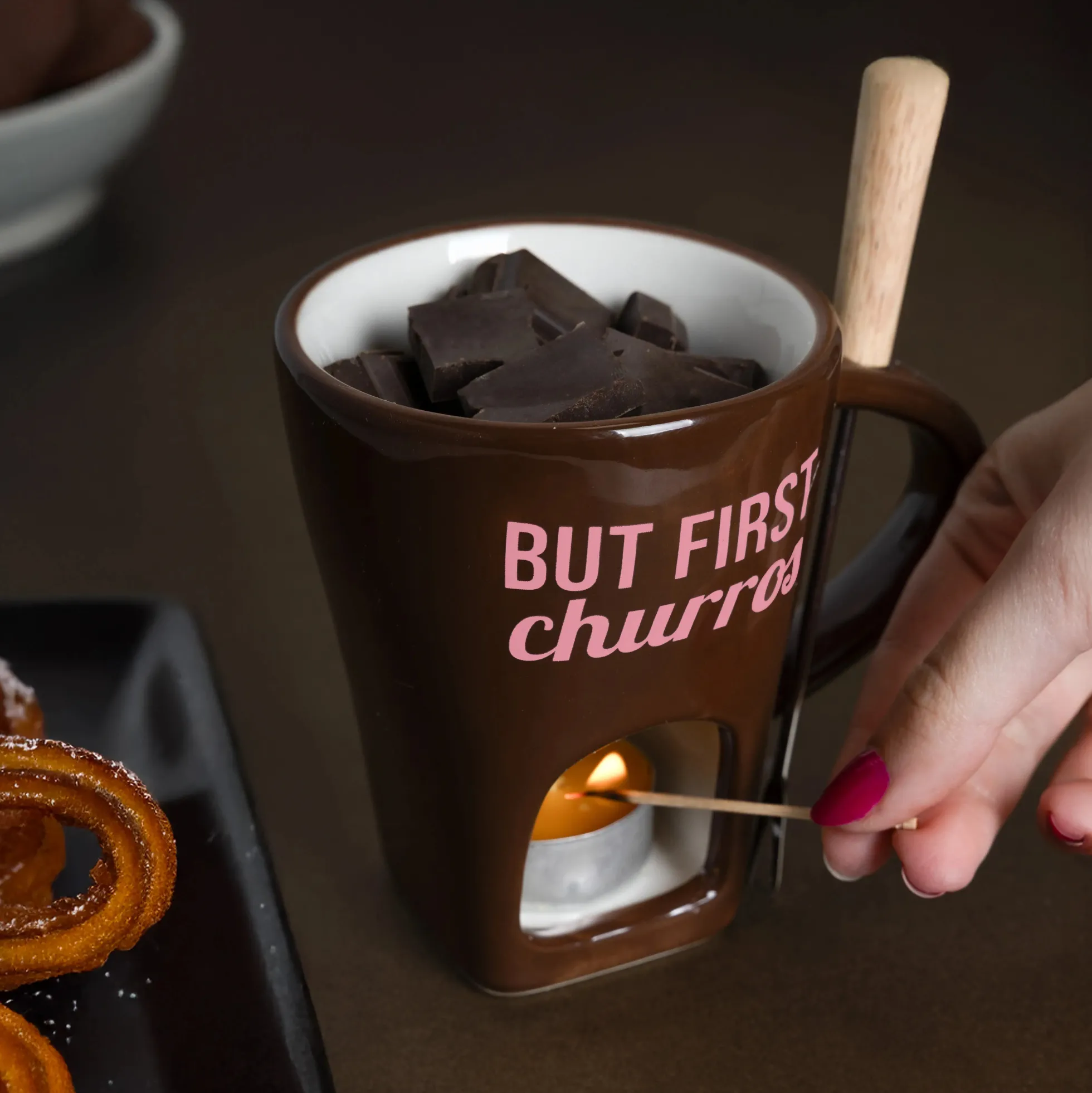 Taza fondue “But first churros”