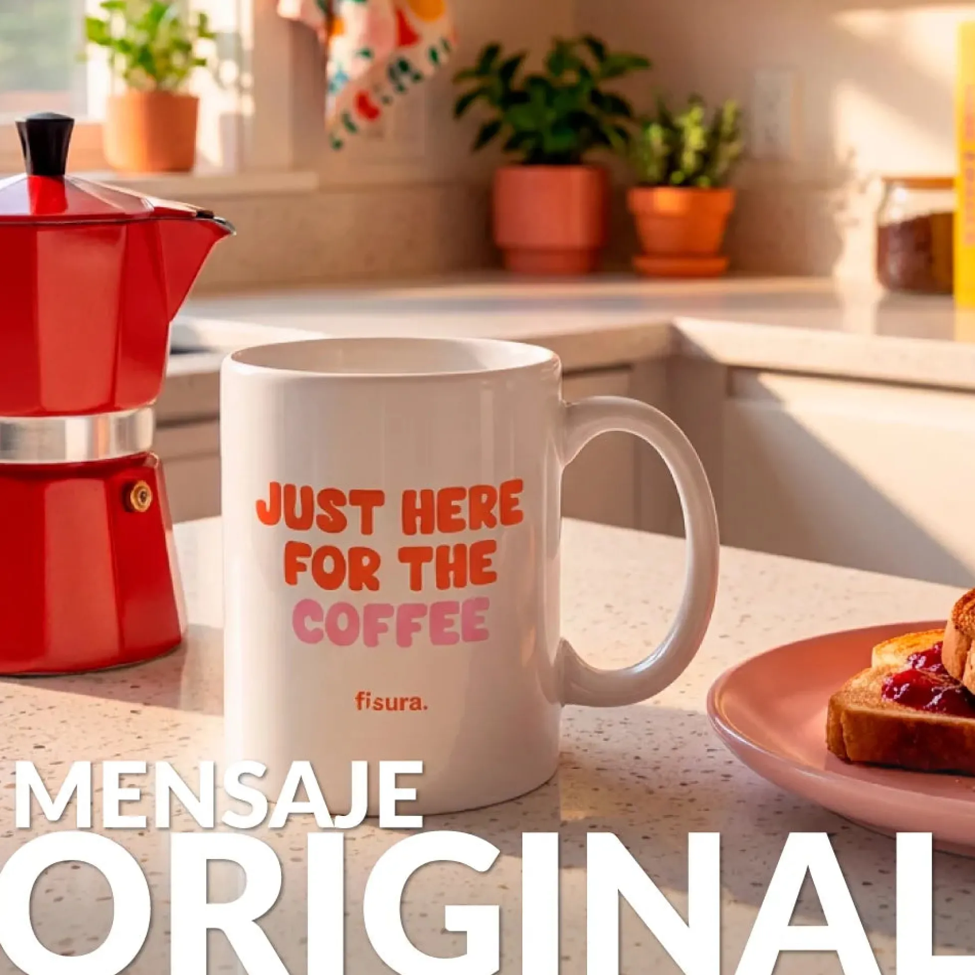 Taza “Just here for the coffee”