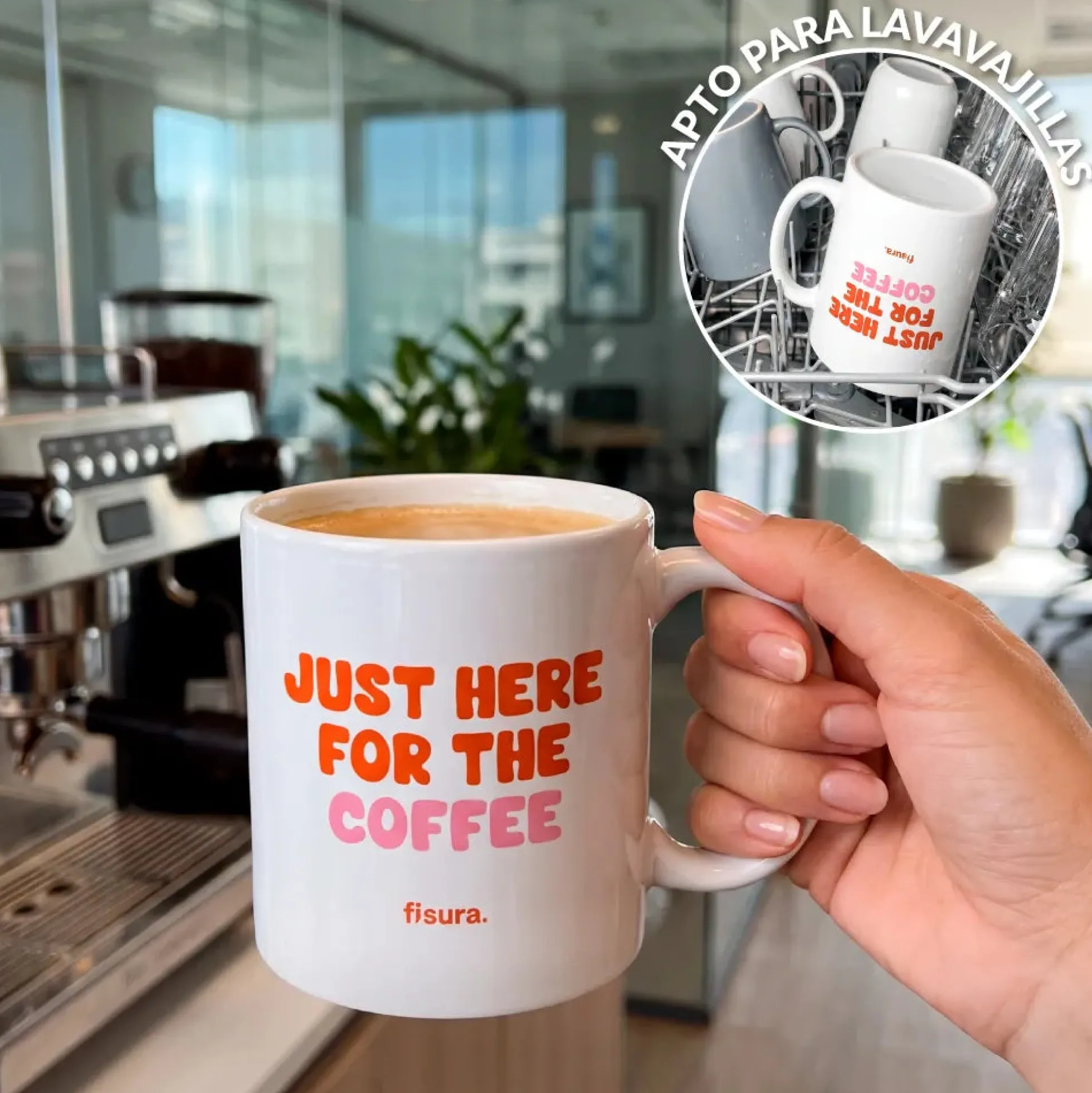 Taza “Just here for the coffee”