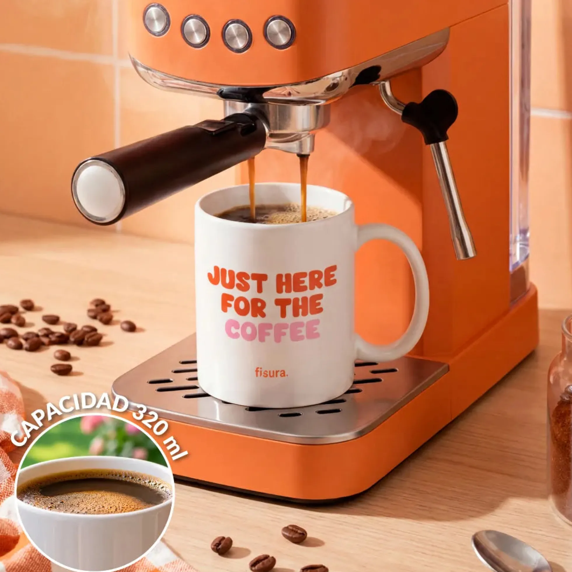 Taza “Just here for the coffee”