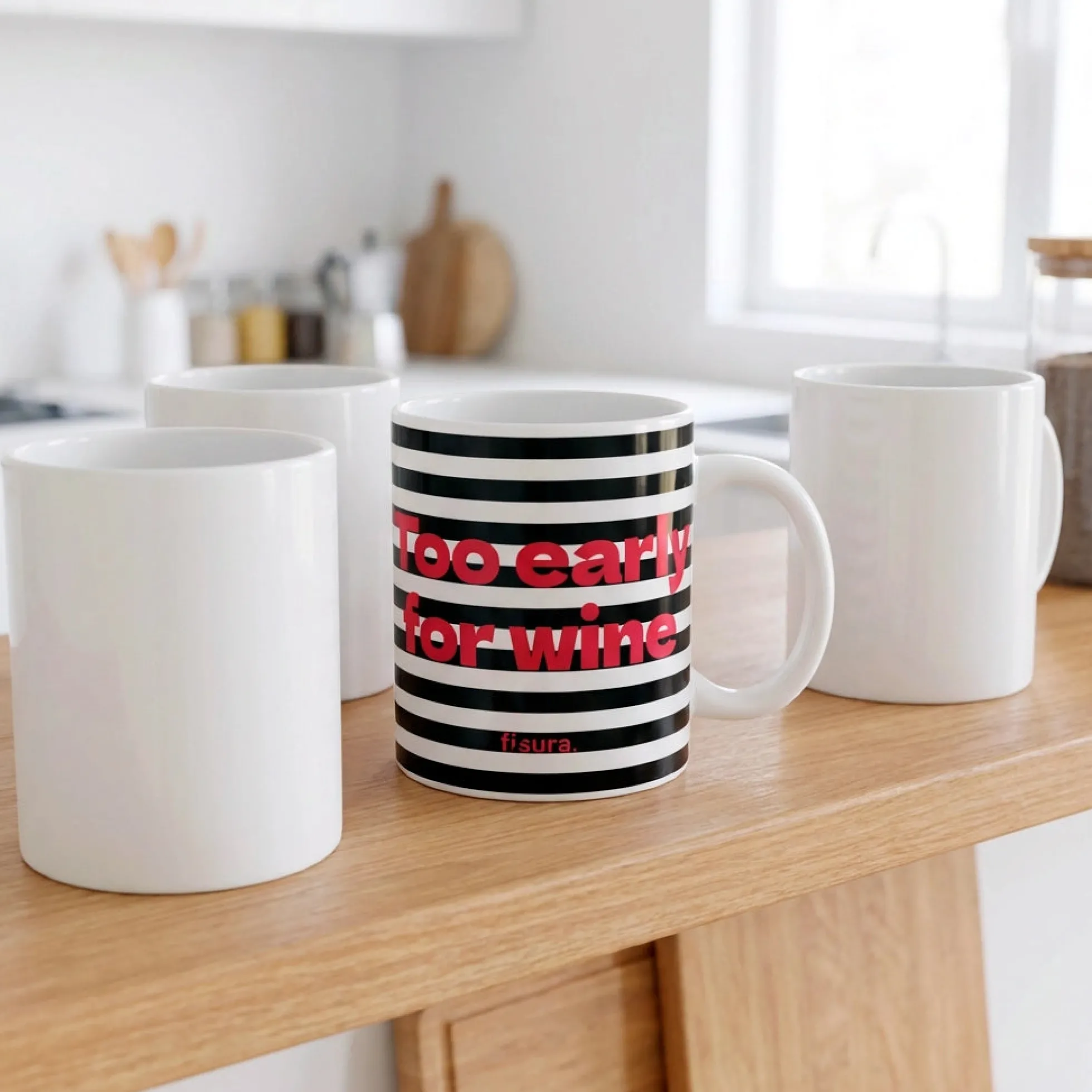 Taza "Too early for wine" rayas