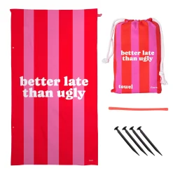 Toalla playa "better late than ugly" rosa y rojo