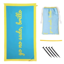 Toalla playa "yo no sudo, brillo" azul y amarillo