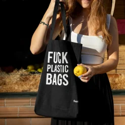 Tote bag original “fuck plastic bag" negra