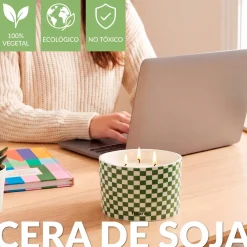 Vela de cerámica con tapa “Cuadros” – eucalipto