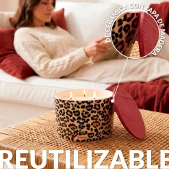 Vela de cerámica con tapa “Leopardo” – cedro