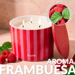 Vela de cerámica con tapa “Rayas” - frambuesa