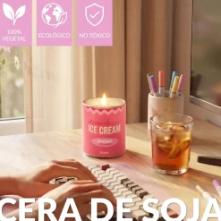 Vela en lata de metal “Strawberry ice cream” – fresas con nata